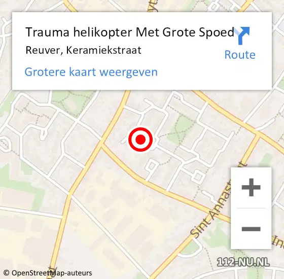 Locatie op kaart van de 112 melding: Trauma helikopter Met Grote Spoed Naar Reuver, Keramiekstraat op 7 augustus 2022 23:28