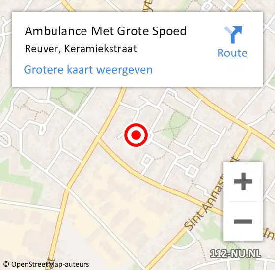 Locatie op kaart van de 112 melding: Ambulance Met Grote Spoed Naar Reuver, Keramiekstraat op 7 augustus 2022 23:28