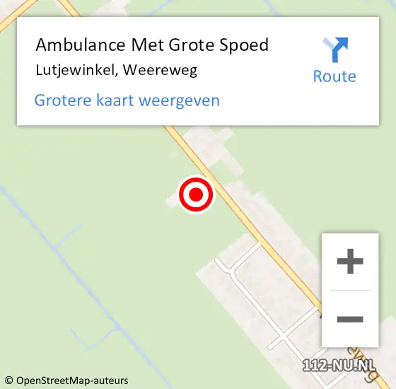 Locatie op kaart van de 112 melding: Ambulance Met Grote Spoed Naar Lutjewinkel, Weereweg op 7 augustus 2022 23:29