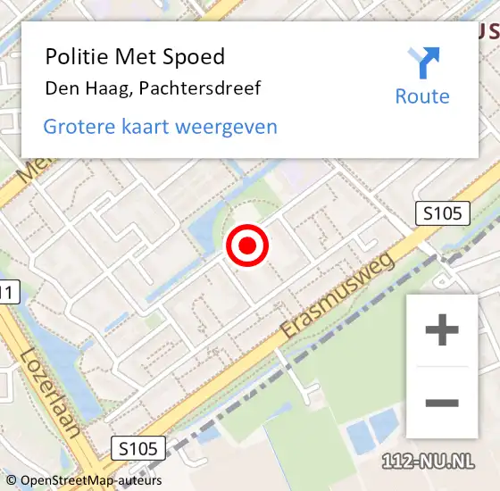 Locatie op kaart van de 112 melding: Politie Met Spoed Naar Den Haag, Pachtersdreef op 7 augustus 2022 23:43