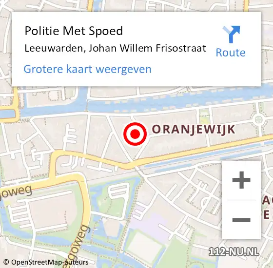 Locatie op kaart van de 112 melding: Politie Met Spoed Naar Leeuwarden, Johan Willem Frisostraat op 8 augustus 2022 00:40