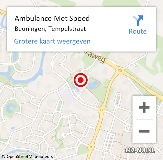 Locatie op kaart van de 112 melding: Ambulance Met Spoed Naar Beuningen, Tempelstraat op 8 augustus 2022 00:42