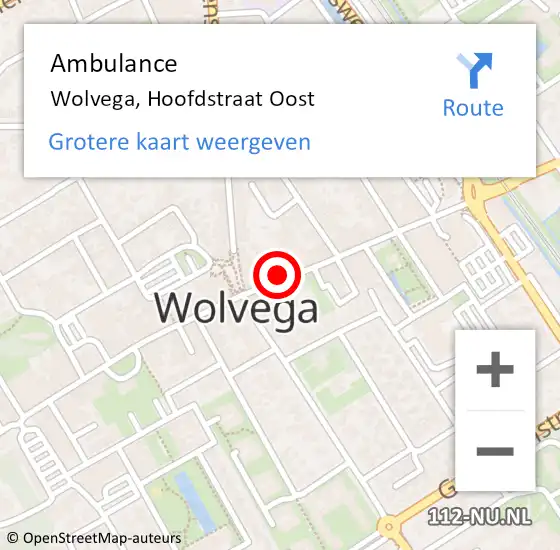Locatie op kaart van de 112 melding: Ambulance Wolvega, Hoofdstraat Oost op 8 augustus 2022 00:46