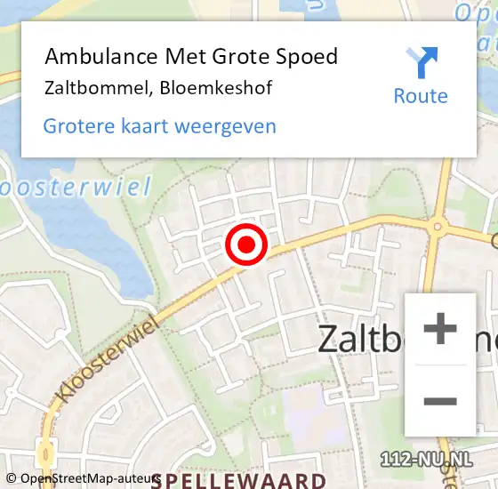 Locatie op kaart van de 112 melding: Ambulance Met Grote Spoed Naar Zaltbommel, Bloemkeshof op 8 augustus 2022 01:01