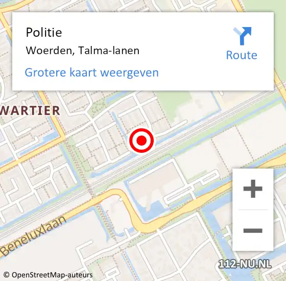 Locatie op kaart van de 112 melding: Politie Woerden, Talma-lanen op 8 augustus 2022 01:14