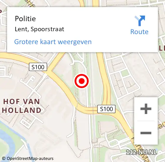 Locatie op kaart van de 112 melding: Politie Lent, Spoorstraat op 8 augustus 2022 01:22