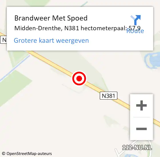 Locatie op kaart van de 112 melding: Brandweer Met Spoed Naar Midden-Drenthe, N381 hectometerpaal: 57,9 op 8 augustus 2022 02:01