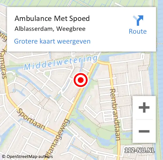 Locatie op kaart van de 112 melding: Ambulance Met Spoed Naar Alblasserdam, Weegbree op 8 augustus 2022 02:33