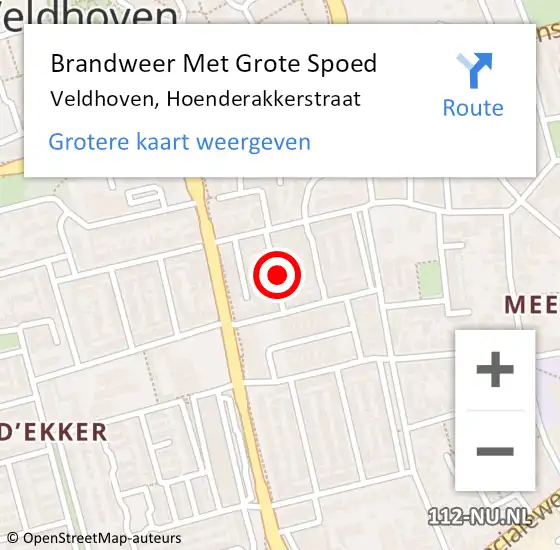 Locatie op kaart van de 112 melding: Brandweer Met Grote Spoed Naar Veldhoven, Hoenderakkerstraat op 8 augustus 2022 02:54