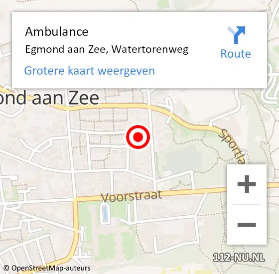 Locatie op kaart van de 112 melding: Ambulance Egmond aan Zee, Watertorenweg op 8 augustus 2022 03:06