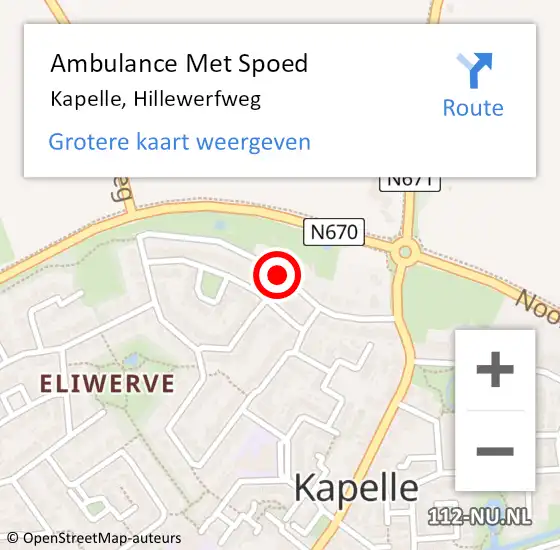 Locatie op kaart van de 112 melding: Ambulance Met Spoed Naar Kapelle, Hillewerfweg op 25 juli 2014 16:10