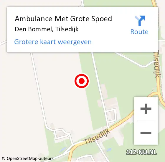 Locatie op kaart van de 112 melding: Ambulance Met Grote Spoed Naar Den Bommel, Tilsedijk op 8 augustus 2022 04:07