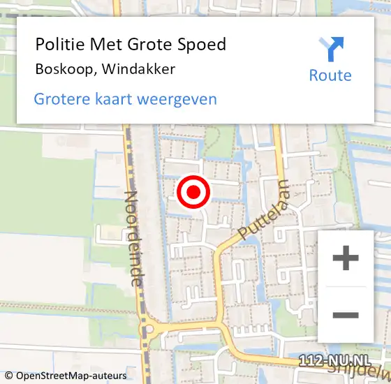 Locatie op kaart van de 112 melding: Politie Met Grote Spoed Naar Boskoop, Windakker op 8 augustus 2022 04:07