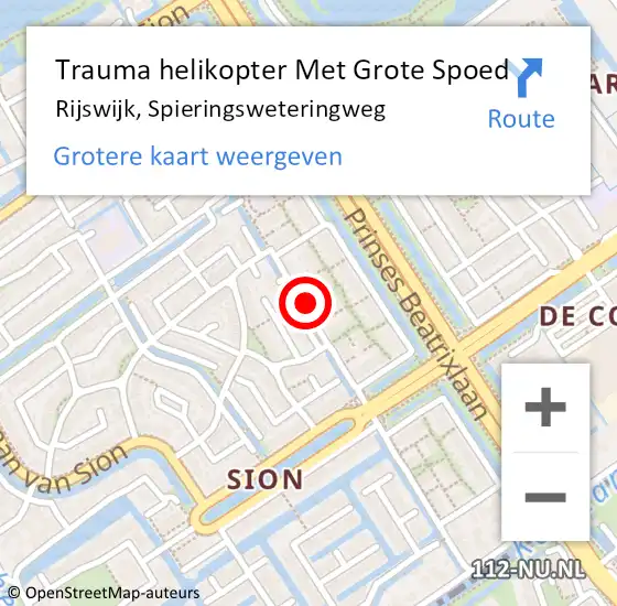 Locatie op kaart van de 112 melding: Trauma helikopter Met Grote Spoed Naar Rijswijk, Spieringsweteringweg op 8 augustus 2022 04:09
