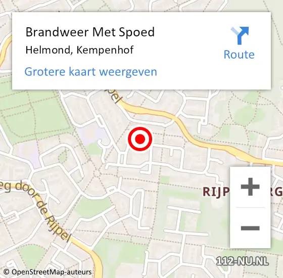 Locatie op kaart van de 112 melding: Brandweer Met Spoed Naar Helmond, Kempenhof op 8 augustus 2022 05:05