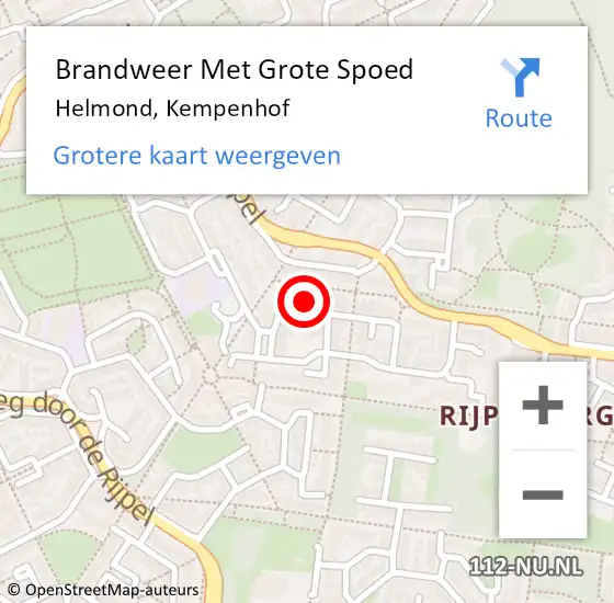 Locatie op kaart van de 112 melding: Brandweer Met Grote Spoed Naar Helmond, Kempenhof op 8 augustus 2022 05:07