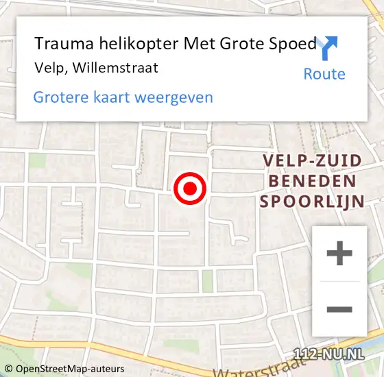 Locatie op kaart van de 112 melding: Trauma helikopter Met Grote Spoed Naar Velp, Willemstraat op 8 augustus 2022 06:04