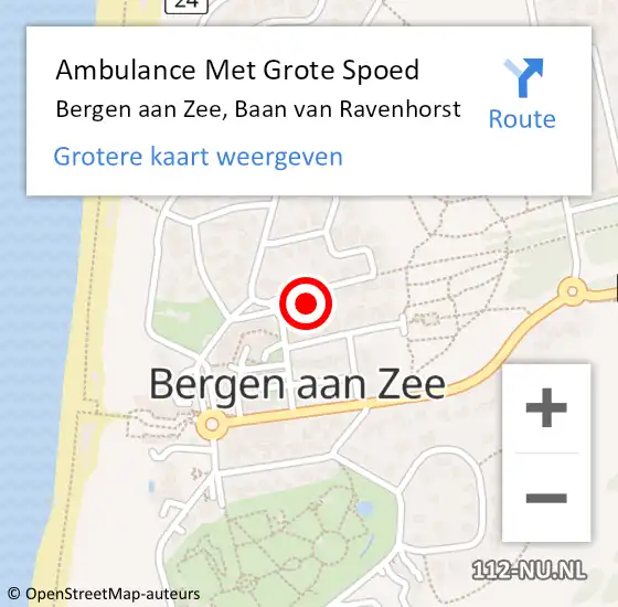 Locatie op kaart van de 112 melding: Ambulance Met Grote Spoed Naar Bergen aan Zee, Baan van Ravenhorst op 8 augustus 2022 06:52
