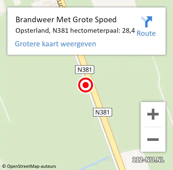 Locatie op kaart van de 112 melding: Brandweer Met Grote Spoed Naar Opsterland, N381 hectometerpaal: 28,4 op 8 augustus 2022 07:09