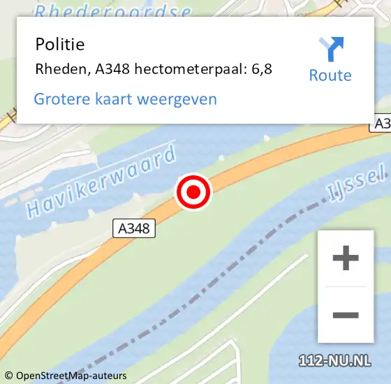 Locatie op kaart van de 112 melding: Politie Rheden, A348 hectometerpaal: 6,8 op 8 augustus 2022 07:37
