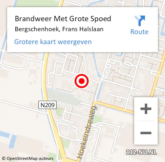 Locatie op kaart van de 112 melding: Brandweer Met Grote Spoed Naar Bergschenhoek, Frans Halslaan op 8 augustus 2022 08:04