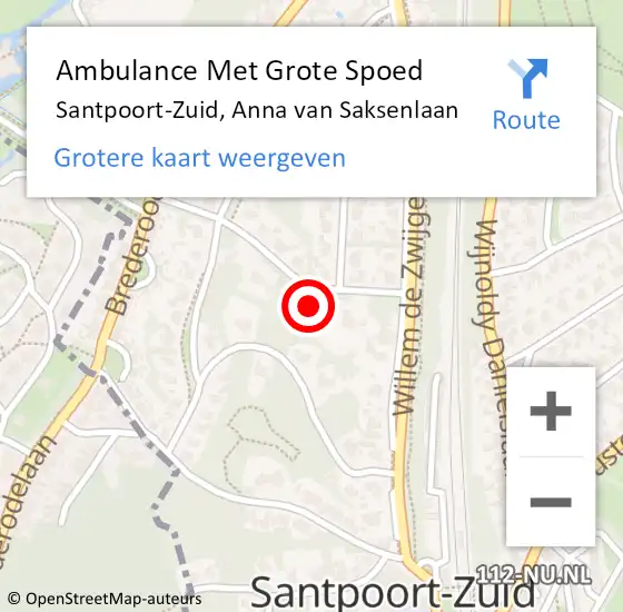 Locatie op kaart van de 112 melding: Ambulance Met Grote Spoed Naar Santpoort-Zuid, Anna van Saksenlaan op 8 augustus 2022 08:38