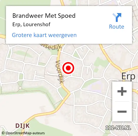 Locatie op kaart van de 112 melding: Brandweer Met Spoed Naar Erp, Lourenshof op 8 augustus 2022 08:59