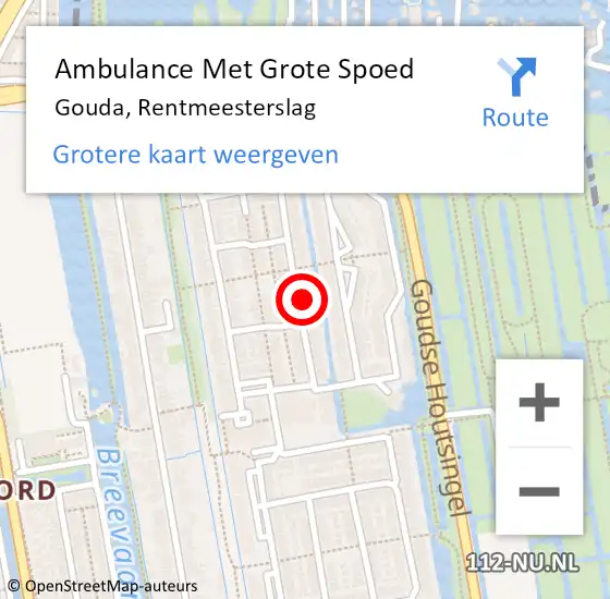 Locatie op kaart van de 112 melding: Ambulance Met Grote Spoed Naar Gouda, Rentmeesterslag op 8 augustus 2022 09:00