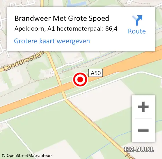 Locatie op kaart van de 112 melding: Brandweer Met Grote Spoed Naar Apeldoorn, A1 hectometerpaal: 86,4 op 8 augustus 2022 09:08