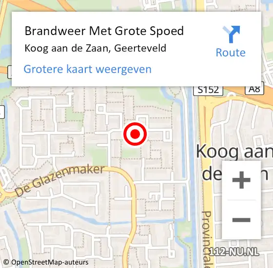 Locatie op kaart van de 112 melding: Brandweer Met Grote Spoed Naar Koog aan de Zaan, Geerteveld op 8 augustus 2022 09:08