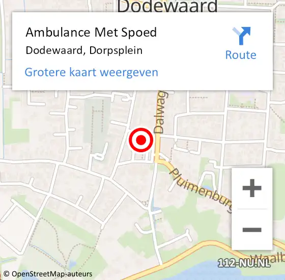Locatie op kaart van de 112 melding: Ambulance Met Spoed Naar Dodewaard, Dorpsplein op 8 augustus 2022 09:57