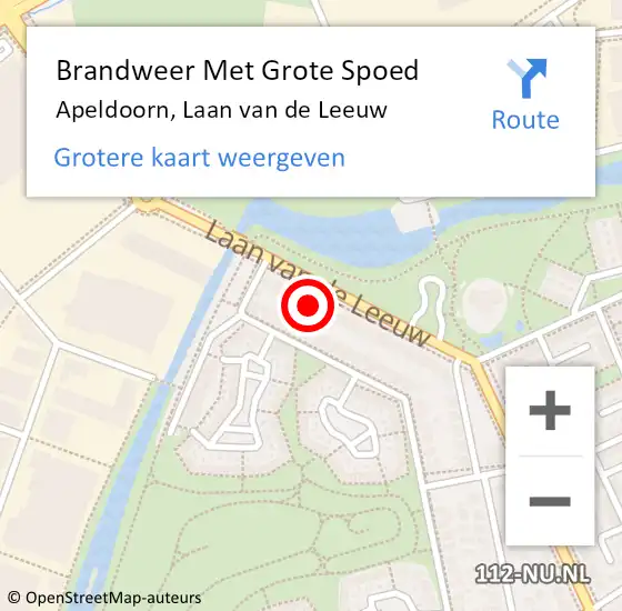 Locatie op kaart van de 112 melding: Brandweer Met Grote Spoed Naar Apeldoorn, Laan van de Leeuw op 8 augustus 2022 10:25