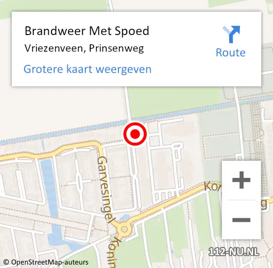 Locatie op kaart van de 112 melding: Brandweer Met Spoed Naar Vriezenveen, Prinsenweg op 8 augustus 2022 10:38