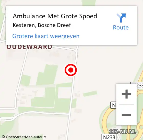 Locatie op kaart van de 112 melding: Ambulance Met Grote Spoed Naar Kesteren, Bosche Dreef op 8 augustus 2022 10:43