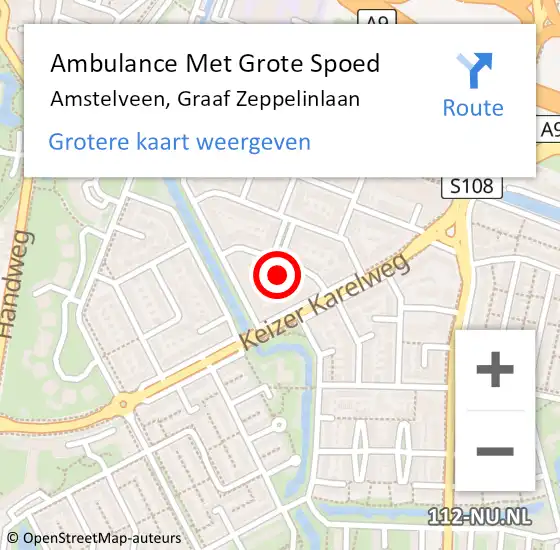 Locatie op kaart van de 112 melding: Ambulance Met Grote Spoed Naar Amstelveen, Graaf Zeppelinlaan op 8 augustus 2022 10:56