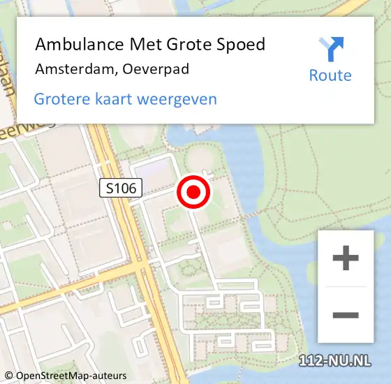 Locatie op kaart van de 112 melding: Ambulance Met Grote Spoed Naar Amsterdam, Oeverpad op 8 augustus 2022 10:57