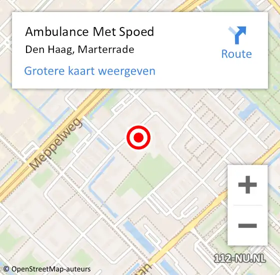 Locatie op kaart van de 112 melding: Ambulance Met Spoed Naar Den Haag, Marterrade op 8 augustus 2022 11:08