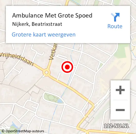 Locatie op kaart van de 112 melding: Ambulance Met Grote Spoed Naar Nijkerk, Beatrixstraat op 8 augustus 2022 11:35