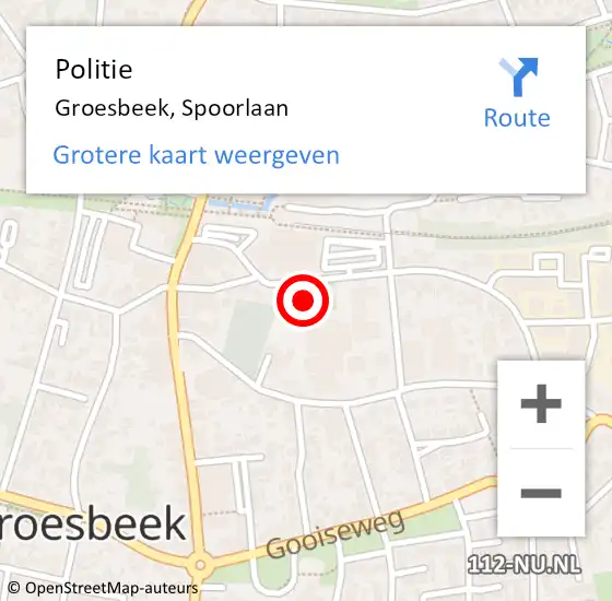 Locatie op kaart van de 112 melding: Politie Groesbeek, Spoorlaan op 8 augustus 2022 11:43