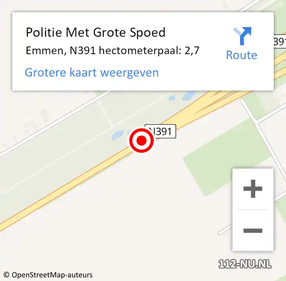 Locatie op kaart van de 112 melding: Politie Met Grote Spoed Naar Emmen, N391 hectometerpaal: 2,7 op 8 augustus 2022 12:01