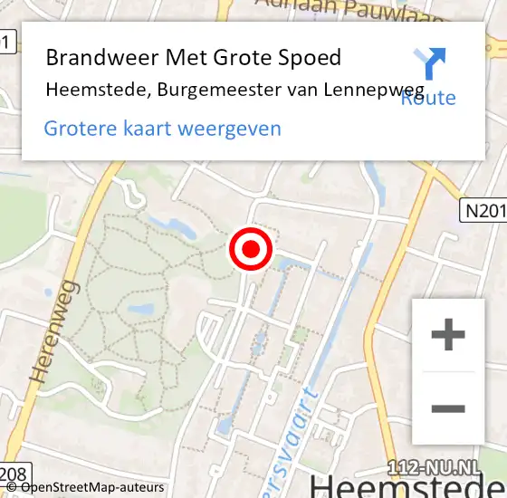 Locatie op kaart van de 112 melding: Brandweer Met Grote Spoed Naar Heemstede, Burgemeester van Lennepweg op 8 augustus 2022 12:05