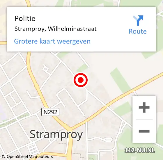 Locatie op kaart van de 112 melding: Politie Stramproy, Wilhelminastraat op 8 augustus 2022 12:10