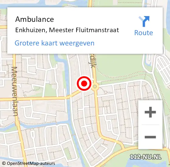 Locatie op kaart van de 112 melding: Ambulance Enkhuizen, Meester Fluitmanstraat op 8 augustus 2022 12:12