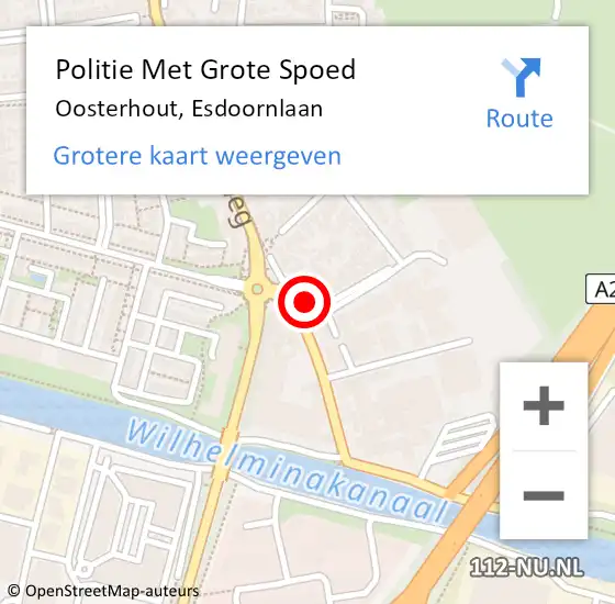 Locatie op kaart van de 112 melding: Politie Met Grote Spoed Naar Oosterhout, Esdoornlaan op 8 augustus 2022 12:27