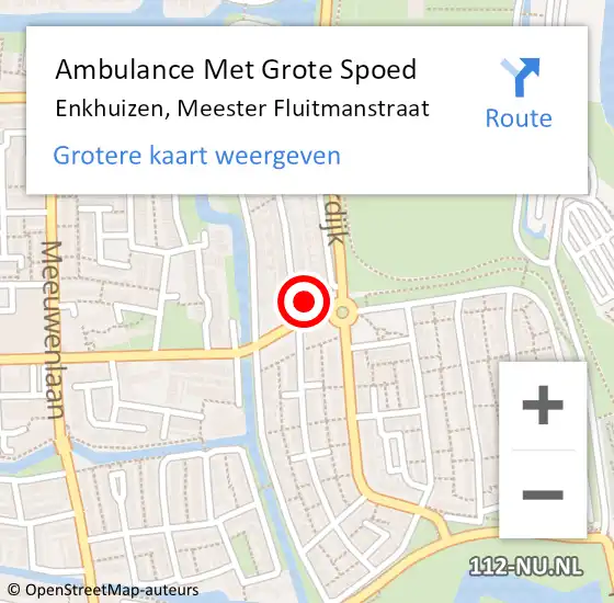 Locatie op kaart van de 112 melding: Ambulance Met Grote Spoed Naar Enkhuizen, Meester Fluitmanstraat op 8 augustus 2022 12:28