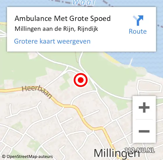 Locatie op kaart van de 112 melding: Ambulance Met Grote Spoed Naar Millingen aan de Rijn, Rijndijk op 8 augustus 2022 12:56