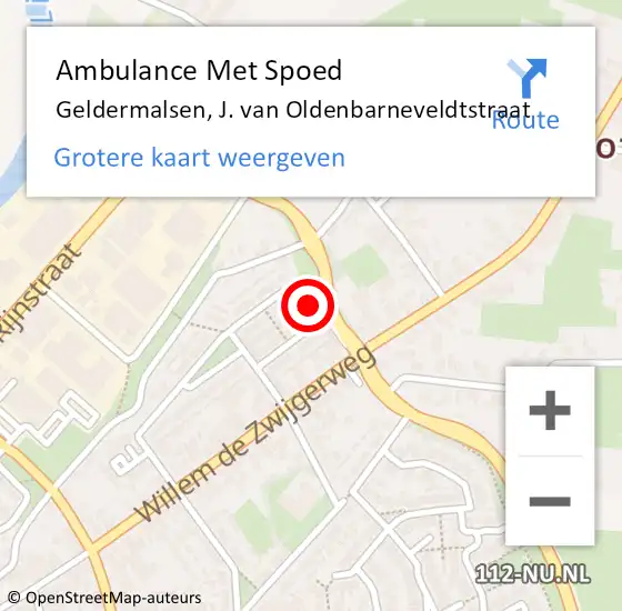 Locatie op kaart van de 112 melding: Ambulance Met Spoed Naar Geldermalsen, J. van Oldenbarneveldtstraat op 8 augustus 2022 13:21