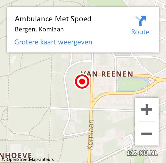 Locatie op kaart van de 112 melding: Ambulance Met Spoed Naar Bergen, Komlaan op 8 augustus 2022 13:31