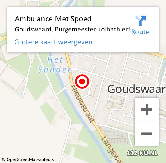 Locatie op kaart van de 112 melding: Ambulance Met Spoed Naar Goudswaard, Burgemeester Kolbach erf op 8 augustus 2022 13:52