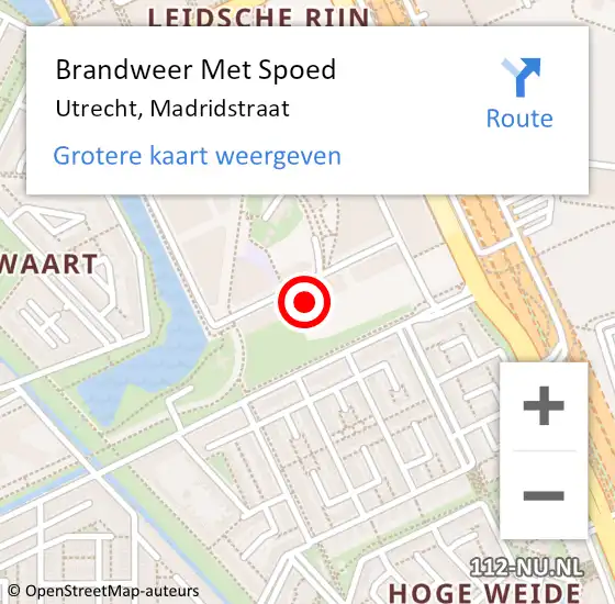 Locatie op kaart van de 112 melding: Brandweer Met Spoed Naar Utrecht, Madridstraat op 8 augustus 2022 14:03